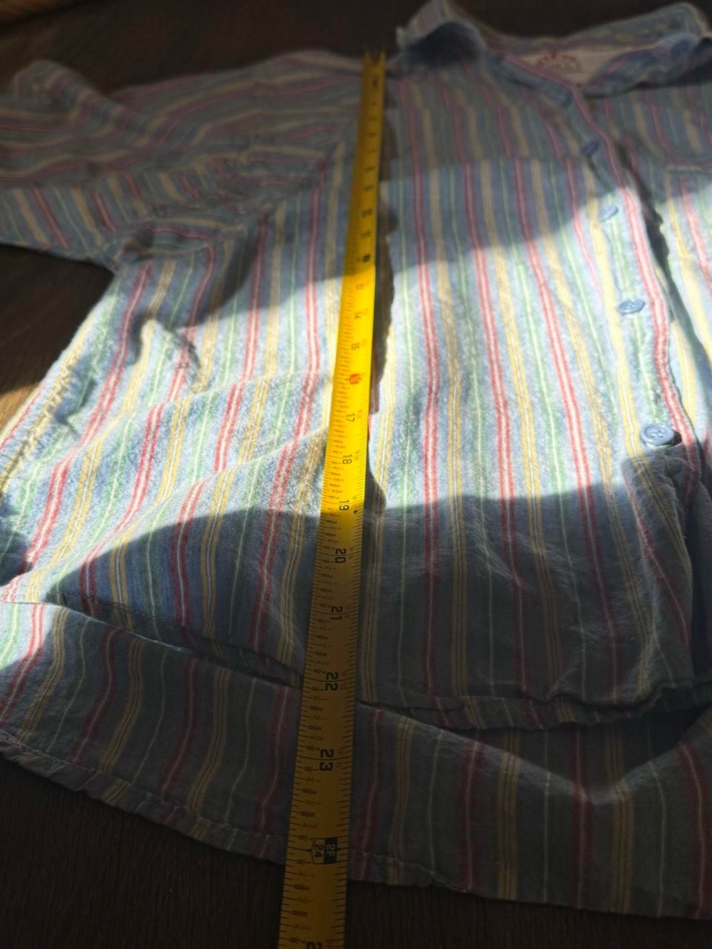 Vintage Middy British Raj blue yellow red green striped button up shirt retro - Picture 7 of 7